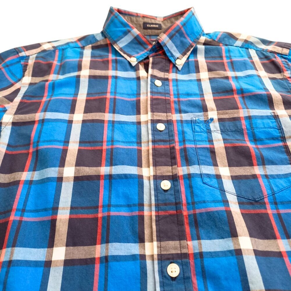 American Eagle Outfitters Men’s Blue Plaid Shirt – Long Sleeve Button-Down, S - Picture 3 of 8